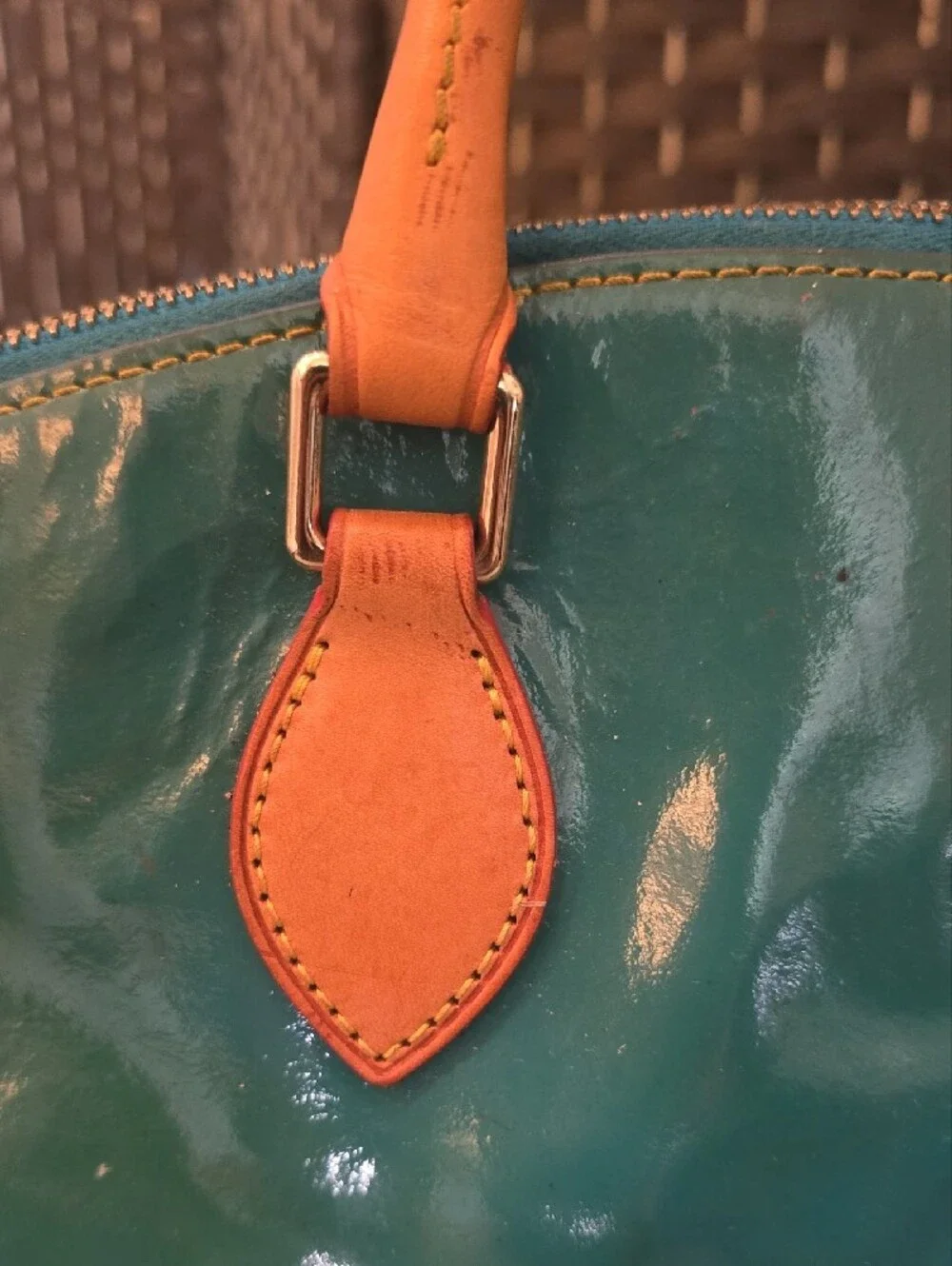 Dooney & Bourke Teal Patent Leather Zip Zip Domed Satchel Bag, Needs Cleaning